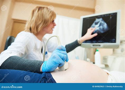 Ultrasound Test Pregnancy Gynecologist Checking Fetal Life With