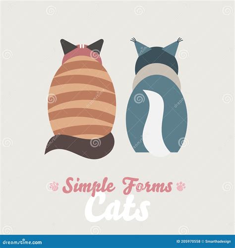 Flat Cats Sitting Back View Isolated Vector Cartoon Illustration