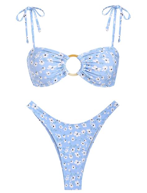 Conjunto De Bikini Zaful Sexy Tie Con Correa Fina Y Anillas En O Texturizadas Venta