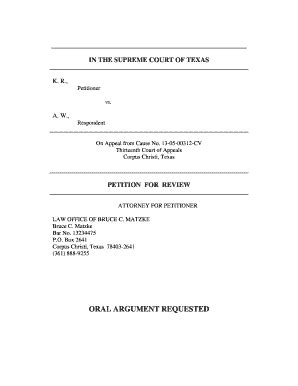 Fillable Online Supreme Courts State Tx F Petition For Review Cover