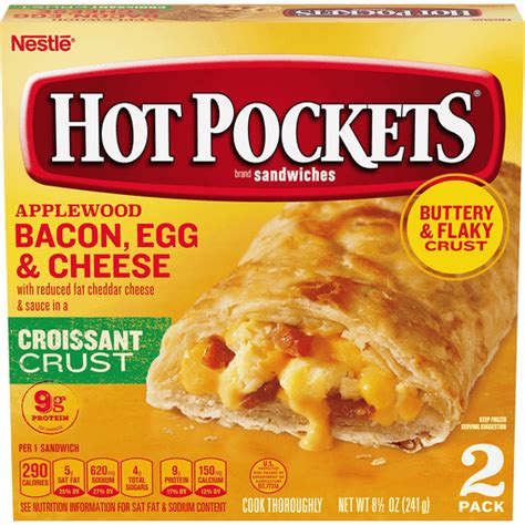 Hot Pockets Sandwiches Applewood Bacon Egg Cheese Croissant Crust 2 Pack Pizza Rolls
