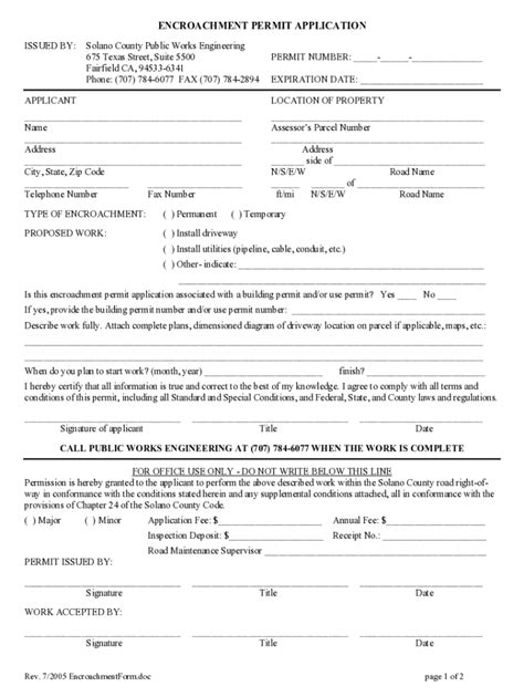 Fillable Online Fillable Online Solano County Encroachment Permit Form