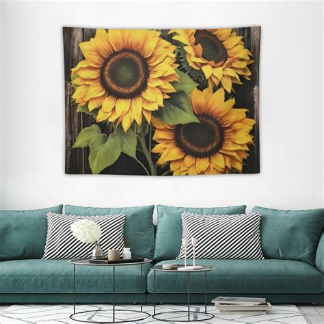 Comio Rustic Sunflower Tapestry Yellow Flower Floral Butterfly Spring