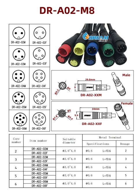 Male Or Female 2pin 3pin 4pin 5pin 6pin M8 Electric Bike Connector Ip65