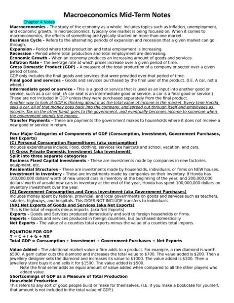 Macroeconomics Final Exam Notes Macroeconomics Mid Term Notes Chapter