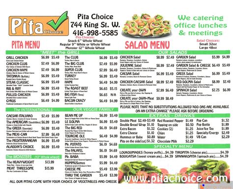 Pita Pit Menu