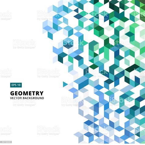 Abstrak Geometris Biru Dan Hijau Batu Bata Segitiga Kubus Vektor 3d