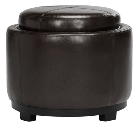 Round Brown Faux Leather Storage Ottoman Odditieszone