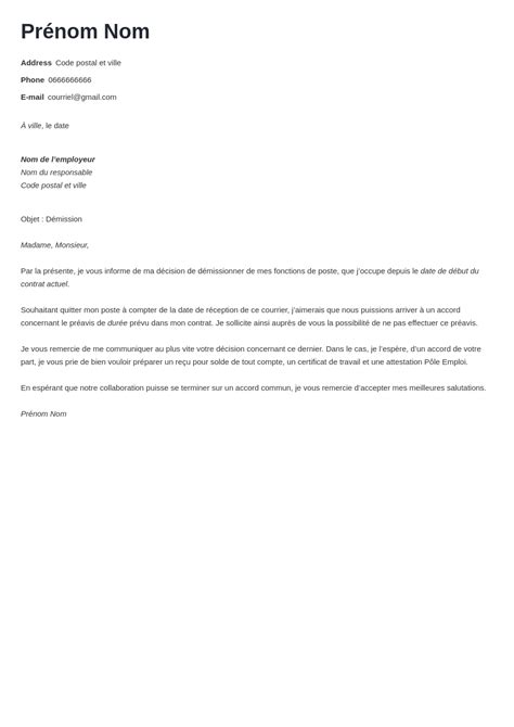 Lettre De Demission Sans Preavis Lettre Hot Sex Picture