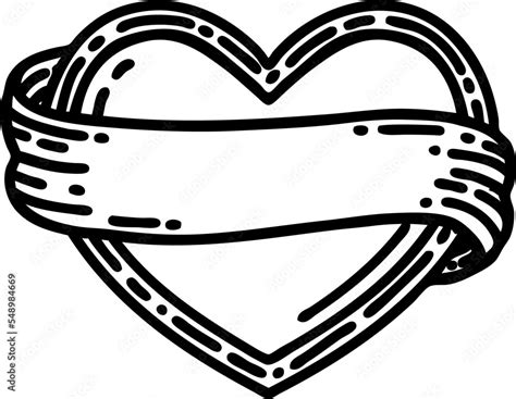 tattoo in black outline style of a heart and banner Stock Vector ...