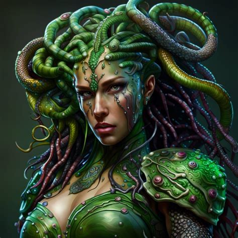 Medusa With Worms Beautiful Worm Hair Full Body Beautiful Battle Armor Curvy Body Wet