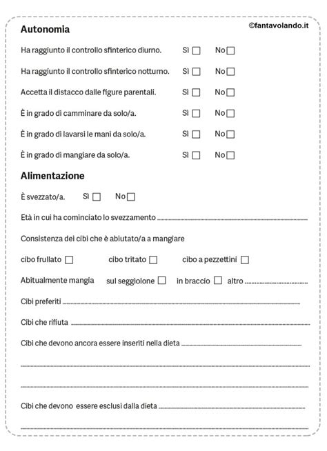 Accoglienza Il Questionario D Ingresso Per Il Nido Fantavolando