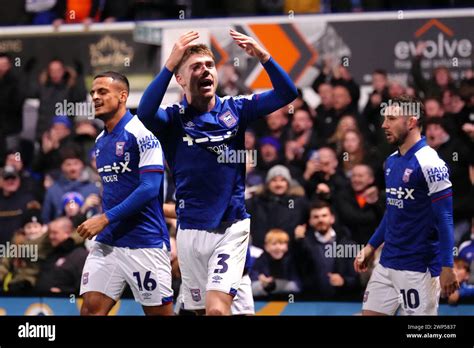 Ipswich Towns Leif Davis Centre Celebrates Scoring Their Sides