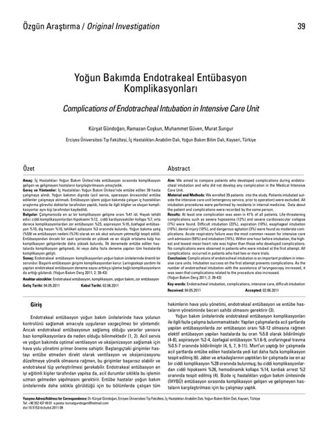 (PDF) Complications of Endotracheal Intubation in Intensive Care Unit