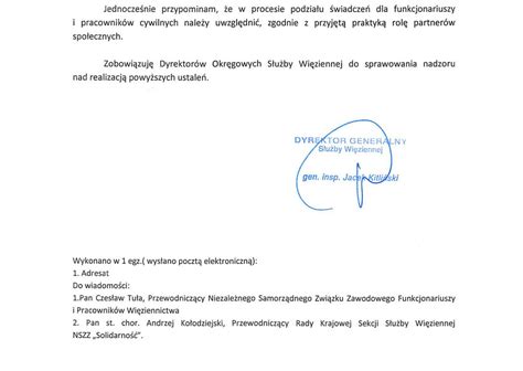 Pismo Dyrektora Generalnego Sw Ws Nagr D Uznaniowych Nszz
