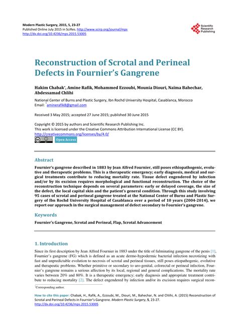 Pdf Reconstruction Of Scrotal And Perineal Defects In Fournier’s Gangrene