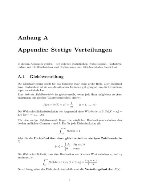 Anhang A Appendix Stetige Verteilungen