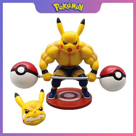 Anime Pokemon Muscle Fitness Pikachu Action Figure Weightlifting Strong