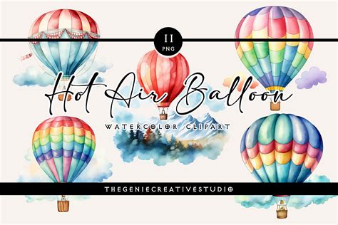 Watercolor Hot Air Balloon Png Clipart Graphic By Thegeniecreativestudio Creative Fabrica