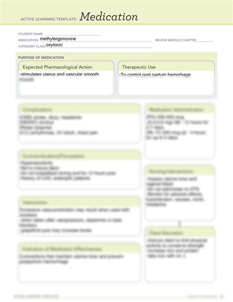 SOLUTION: Active learning template medication methylergonovine - Studypool