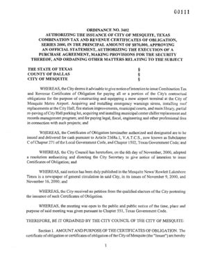 Fillable Online AUTHORIZING THE ISSUANCE OF CITY OF MESQUITE TEXAS Fax