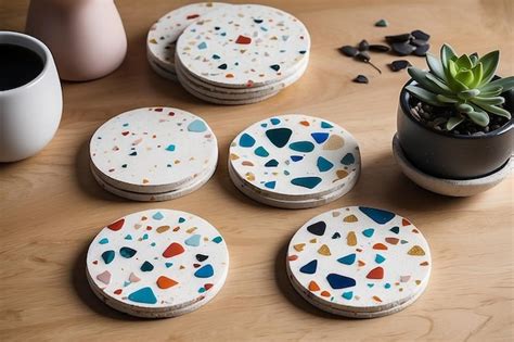 Premium Photo Diy Terrazzo Coaster Set With Artistic Color Patterns