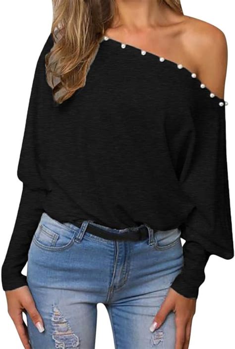 Auiyut Damen Loose Fledermausärmel Sweatshirt One Shoulder Pullover