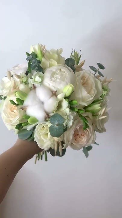 Свадебный букет из пионов, хлопка, пионовидных роз #букетневесты # ...