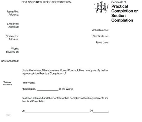 Practical Completion Certificate Template Jct 1 PROFESSIONAL