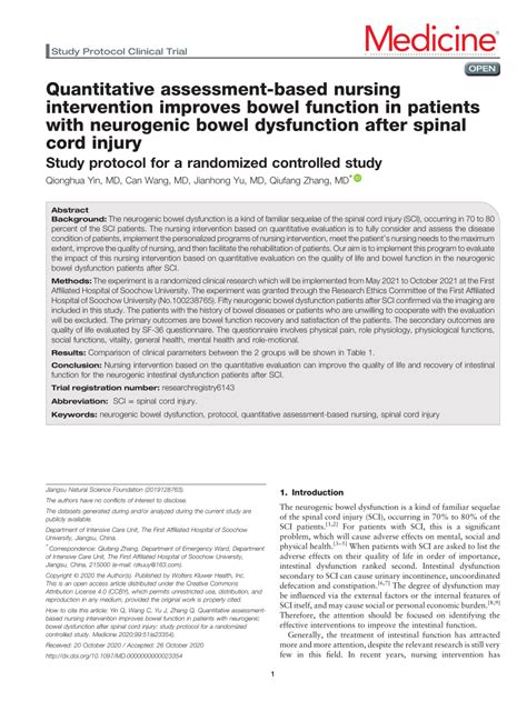 Pdf Quantitative Assessment Based Nursing Intervention Improves Bowel