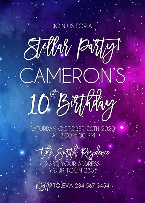 Galaxy Birthday Invitationstellar Party Invitationgalaxy Etsy Space Birthday 30th