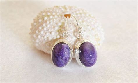 Charoite Earrings Sterling Silver Gift For Her Under Etsy Purple