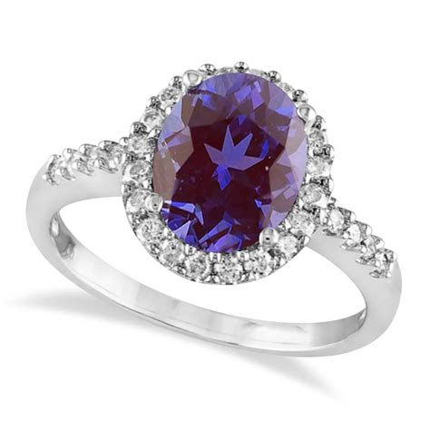 Oval Lab Alexandrite Halo Diamond Engagement Ring K White Gold