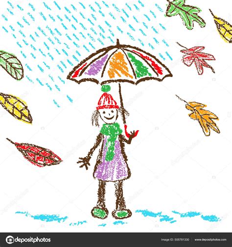 Girl With Umbrella Drawing For Kids