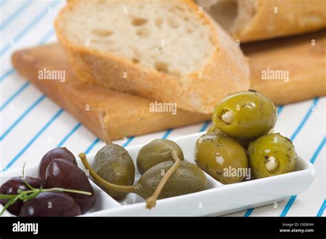 Olives with bread Stock Photo - Alamy