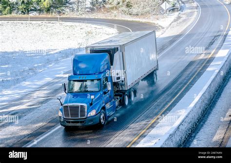 Big Rig Blue Bonnet Day Cab Semi Truck With Roof Spoiler And