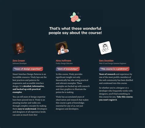 Smart Interface Design Patterns Testimonials Featured On One Page Love