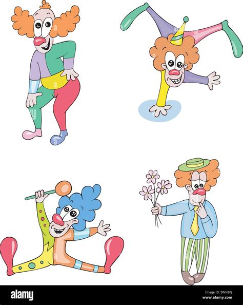 Funny Happy Clowns Set Color Stock Vector Images Alamy