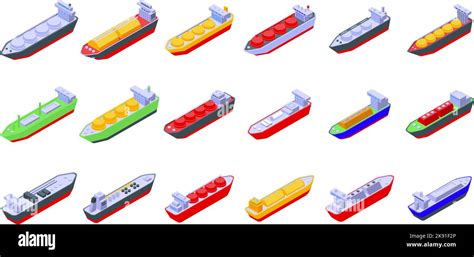 Gas Carrier Ship Icons Set Isometric Vector Gas Energy Pipe Fuel