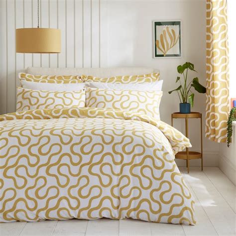 Elements Wiggins Wiggle Ochre Cotton Duvet Cover And Pillowcase Set