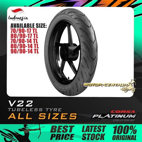 TAYAR MOTORSIKAL CORSA PLATINUM V22 TUBELESS TYRE 70 90 17 80 90 17