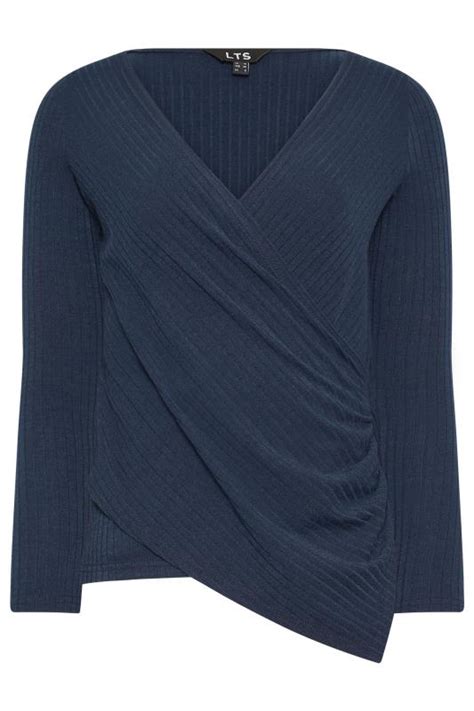 Lts Tall Womens Navy Blue Asymmetric Wrap Top Long Tall Sally