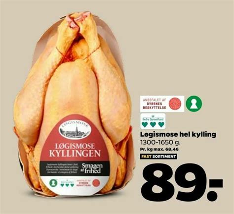 Løgismose hel kylling tilbud hos Netto