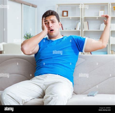 The Man Sweating Excessively Smelling Bad At Home Stock Photo Alamy