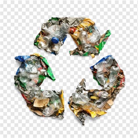 Símbolo de reciclaje hecho de basura mixta en fondo transparente PSD