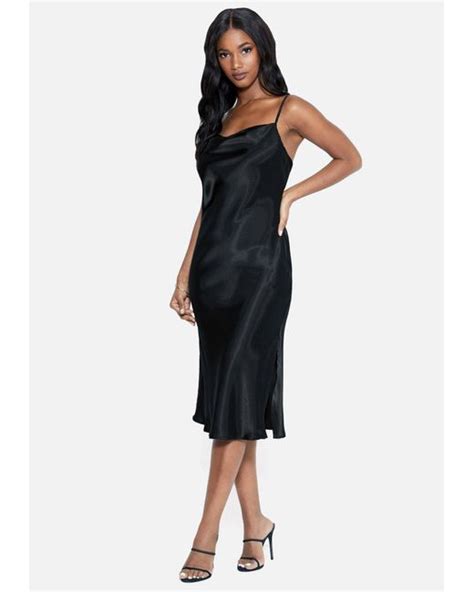 Bebe Satin Cowl Neck Slip Midi Dress In Black Lyst