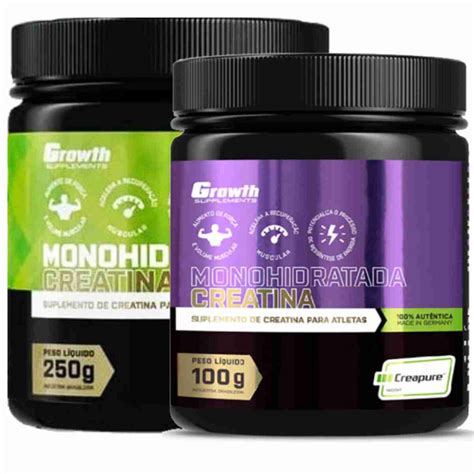 Creatina Monohidratada 250g Creatina 100g Creapure Growth em Promoção