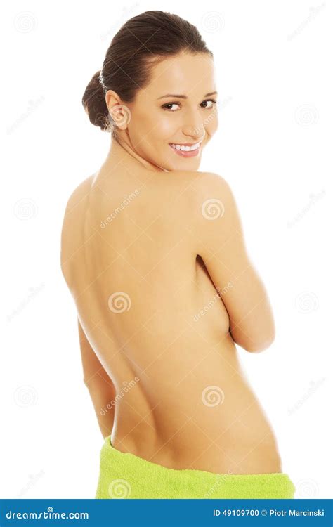 Back View Of A Nude Woman Wrapped In Towel On Hips Stock Photo Image