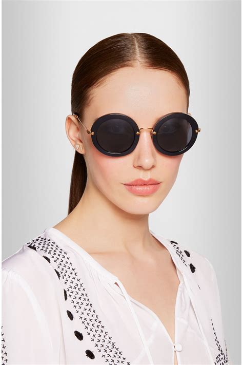 Miu Miu Round Frame Acetate Sunglasses In Black Lyst