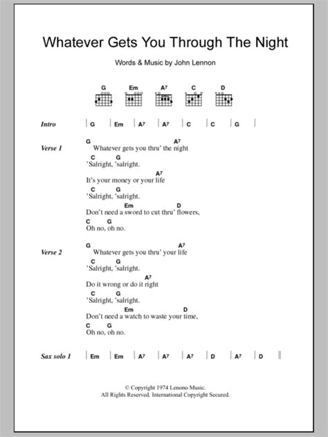 Whatever Gets You Through The Night By John Lennon Guitar Chords